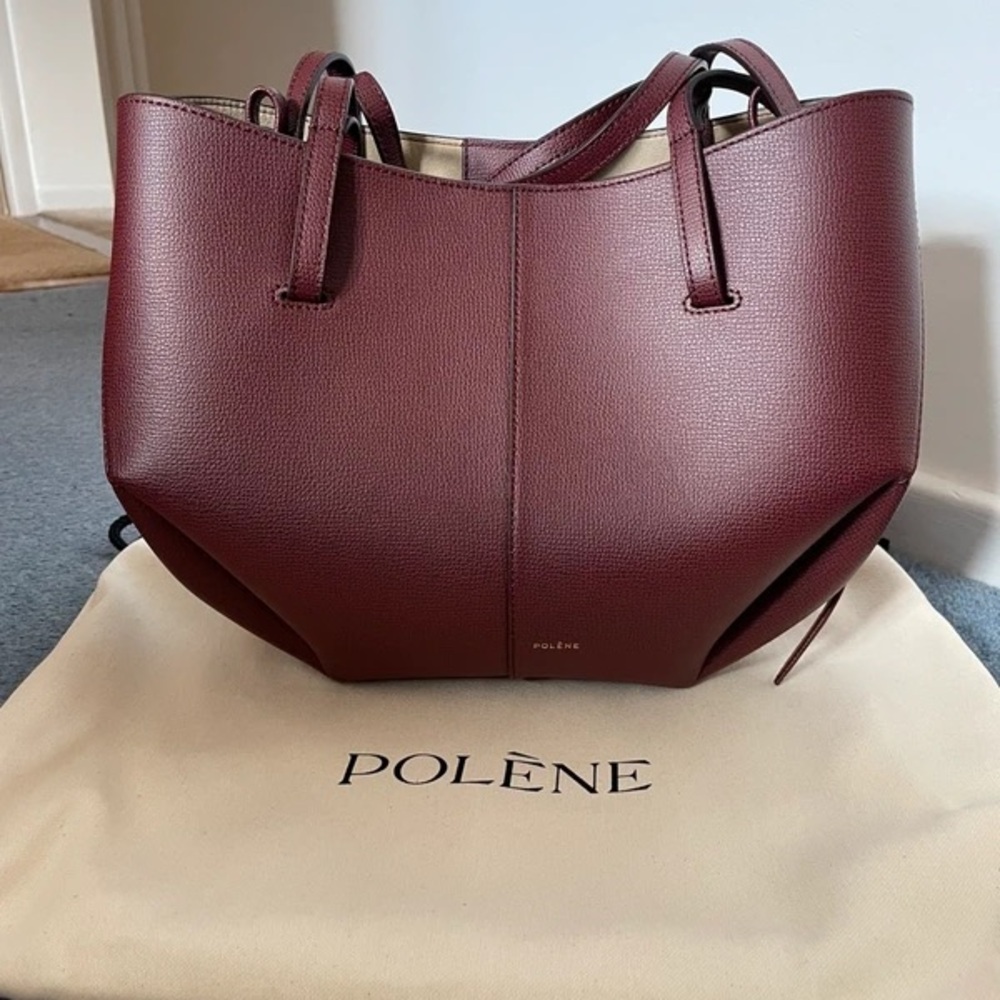 Polene Burgundy Leather Tote with Removable Pouch